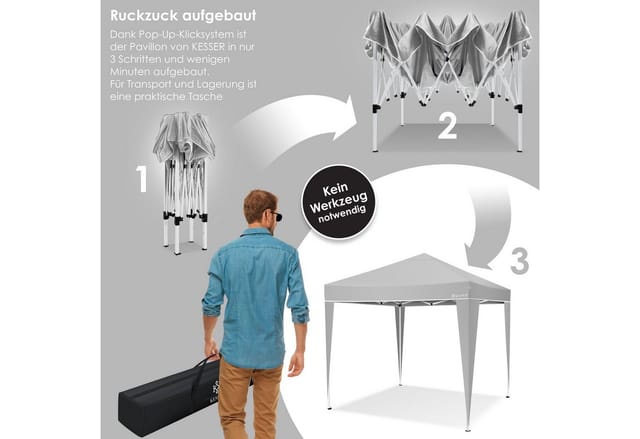 KESSER® Pavillon 3x3m wasserdicht inkl. Tragetasche mit Rollen Pop-Up Klicksystem UV-Schutz 50+ Faltpavillon Gartenzelt Partyzelt Metall-Verstrebungen