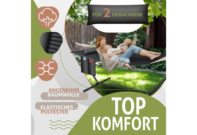 KESSER® Hängematte HILL mit Gestell Kissen Doppelhängematte für 2 Personen-Stabiler Rahmen -200kg Belastbarkeit Indoor & Outdoor XXL Hängesessel Doppel Mehrpersonen Garten Pool Balkon Terrasse