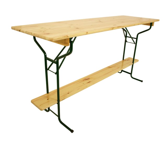 DEGAMO Stehtisch BAMBERG 220cm klappbar, Metall + Holz lackiert, mit Fuss-Stütze