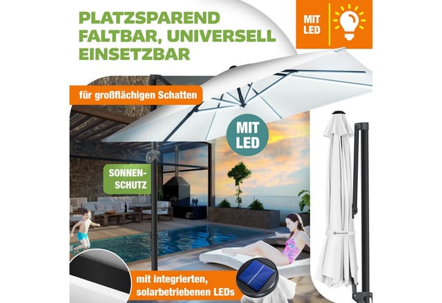 KESSER® Sonnenschirm Ampelschirm SUN XL 300 x 300 cm Inkl. Abdeckung +Windsicherung Drehbar Neigbar Kippbar Marktschirm Groß 360° Rotation, Gartenschirm mit Kurbel Sonnenschutz UV50+