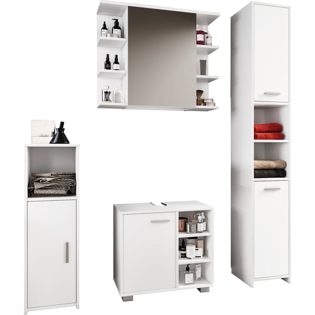 VCM 4-tlg. Badmöbelset Badmöbel Set aus Unterschrank, Midischrank, Hochschrank und Spiegelschrank Badezimmermöbel - Zalo I