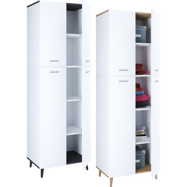 VCM Holz Kleiderschrank 5 Fächer Maße: H. 240 x B. 70 x T. 39 cm 4 Drehtüren Mehrzweckschrank - Landos