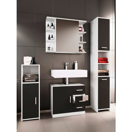 VCM 4-tlg. Badmöbelset Badmöbel Set aus Unterschrank, Midischrank, Hochschrank und Spiegelschrank Badezimmermöbel - Zalo III