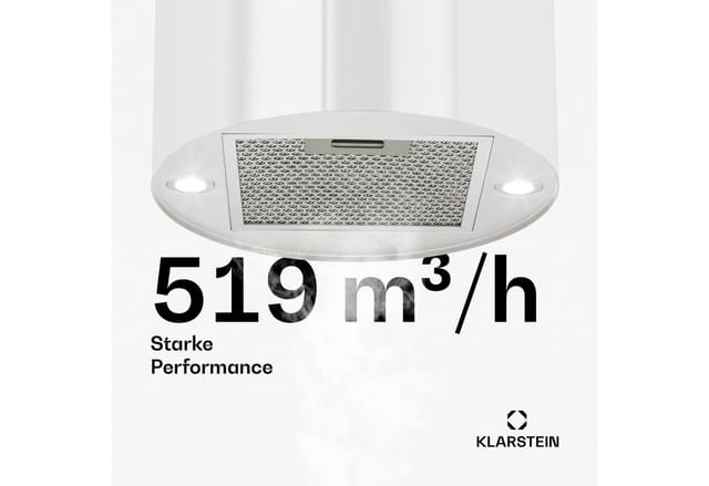 Beretta Inselabzugshaube Ø35cm Ab-/Umluft 650m³/h LED Edelstahl Weiß
