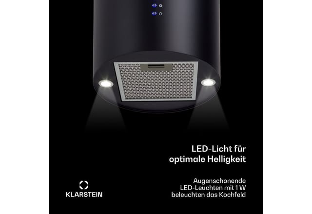Barett Inselabzugshaube Ø35 cm Umluft 558 m³/h LED Aktivkohlefilter Schwarz