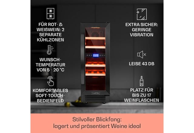 Vinovilla 17 Built-In Duo Weinkühlschrank 53l 17 Fl. 2 Zonen Glastür Schwarz