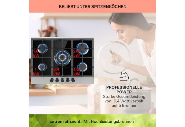 Alchemist 5 Zonen Gaskochfeld Aluminium-Brenner Glaskeramik schwarz