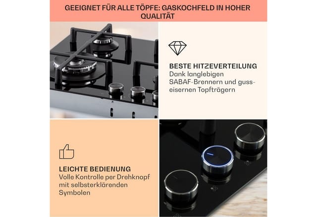 Illuminosa 4 Gaskochfeld 4-flammig Sabaf-Brenner Glaskeramik