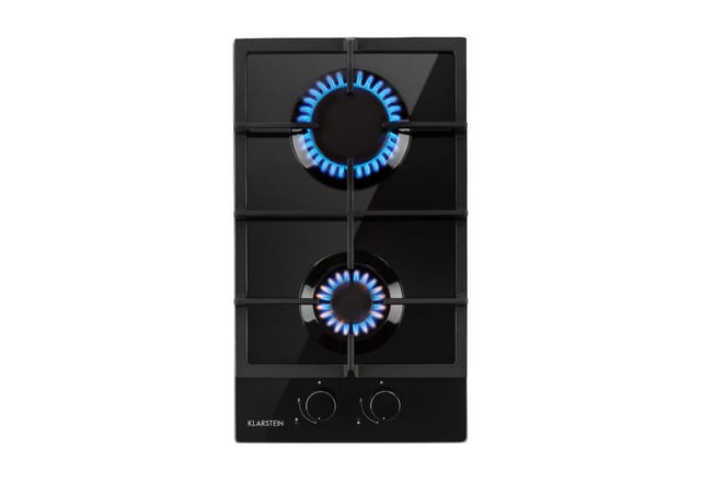 Ignito Domino Gaskochfeld 2-flammig Brenner Glaskeramik schwarz Schwarz 2 Brenner