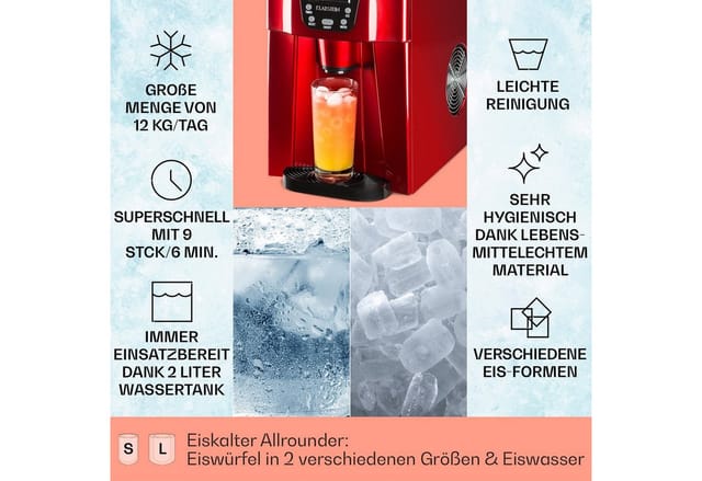 Ice Volcano 2G Eismaschine LED 12kg je 24h 2l 6-12min rot Rot