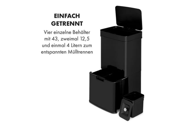 Touchless Black Stainless Steel Müllsammler Sensor 72L 4 Behälter ABS / PP / Edelstahl schwarz