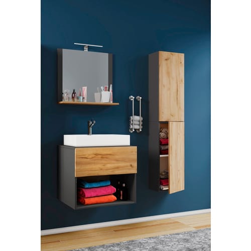 VCM 4-tlg. Waschplatz Waschtisch Unterschrank Badmöbel Set Waschbecken Lendas II