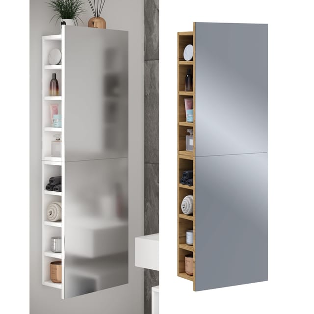 VCM Badschrank zeitlos Maße ca. H. 118 x B. 40 x T. 15 cm ausreichend Stauraum Spiegelschrank - Flandu XL
