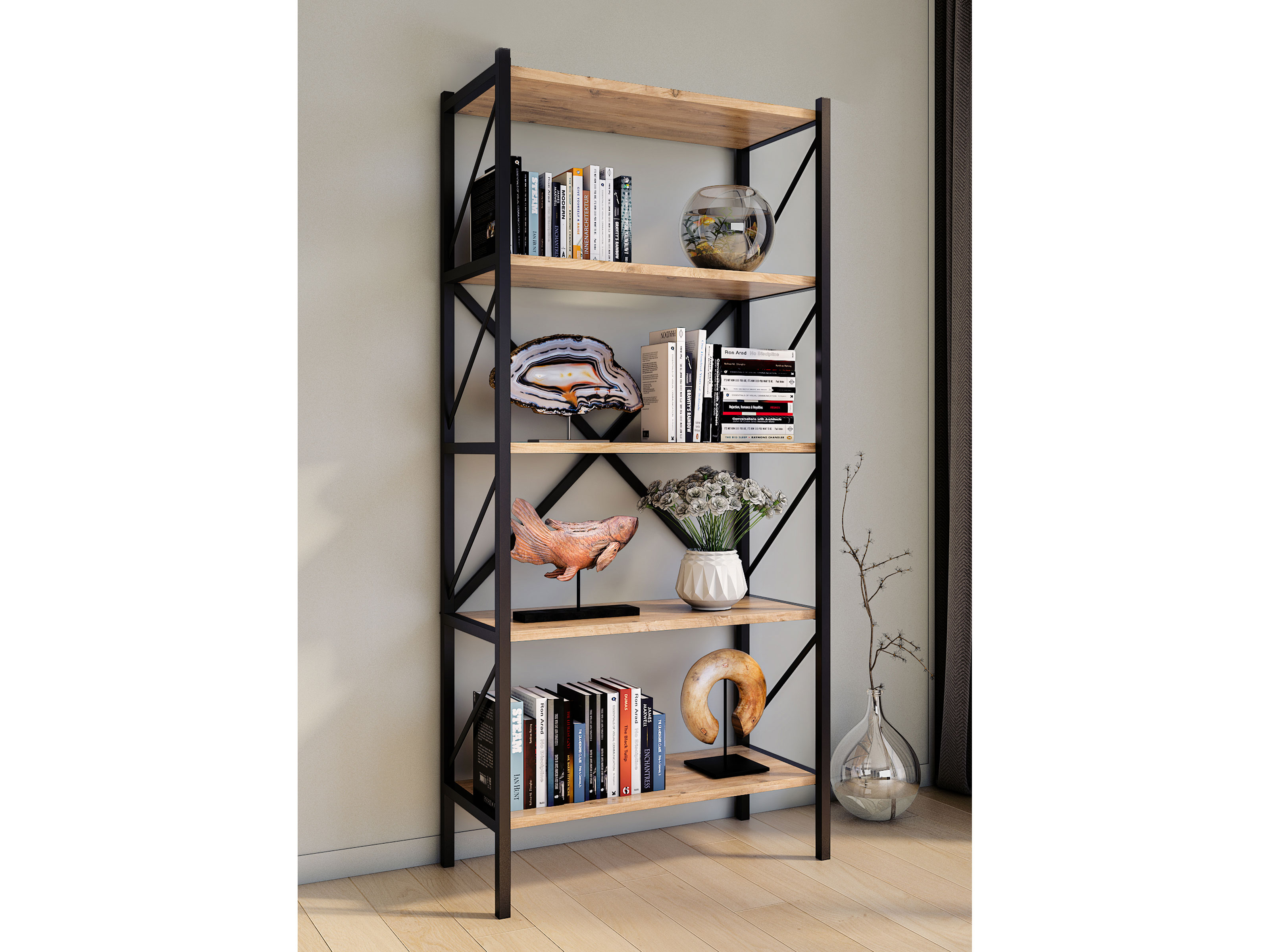 VCM Holz Metall Aufbewahrung Stand Regal Bücherregal Deko Bücher Standregal Insasi 5 Bild 4