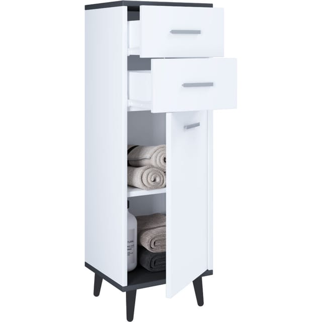 VCM Holz Kommode schmales Sideboard mit einer Drehtür und zwei Schubladen Maße ca. H. 97 x B. 32 x T. 28 cm - Lindas