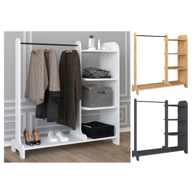 VCM Holz Kleiderschrank offener Schrank begehbarer Kleiderregal Maße ca. B. 106 x H. 110 x T. 35 cm - Lempu H. 110 cm