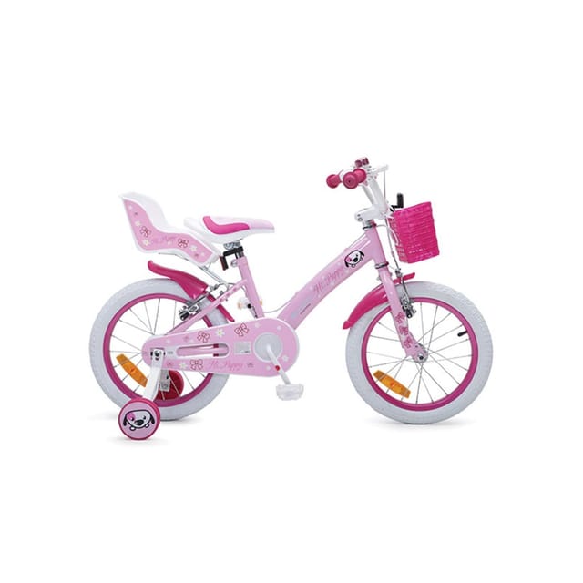 Byox Kinderfahrrad 16 Zoll Puppy rosa, Stützräder, Puppensitz, einstellbar