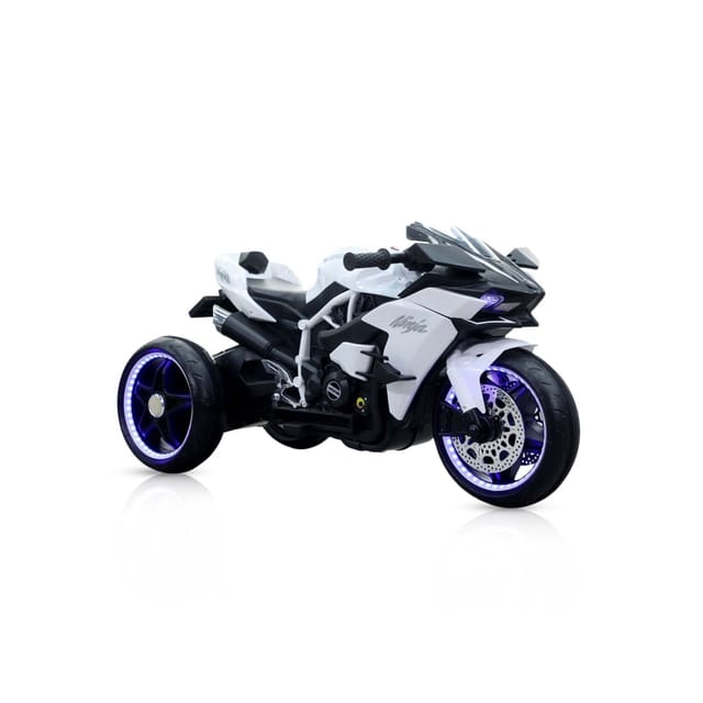 Moni Kinder Elektromotorrad Ninja, drei Kunststoffräder, LED-Beleuchtung, Mp3 weiß