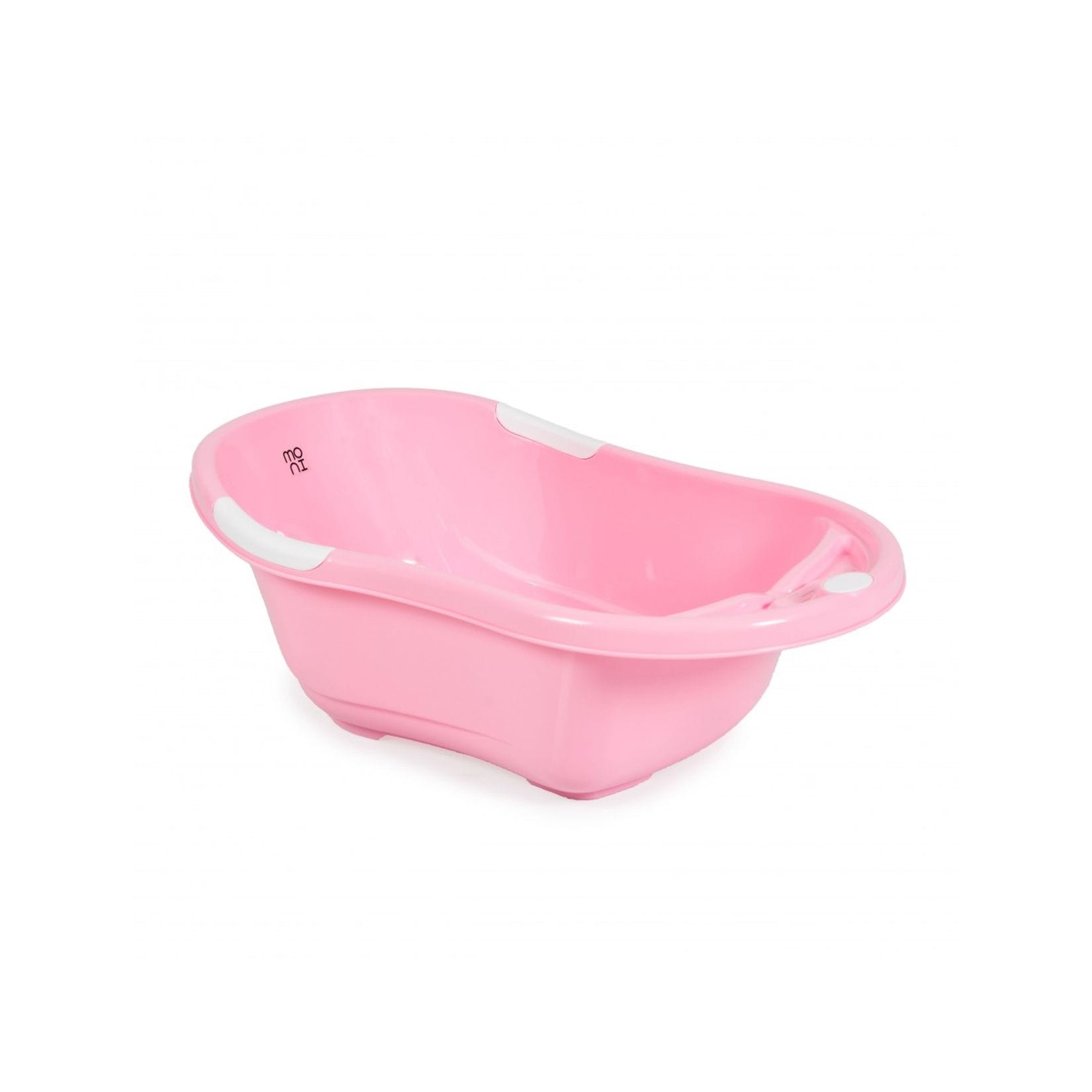 Babybadewanne Lilly platzsparend mit Wasserablauf, Ablagefächer für Zubehör rosa