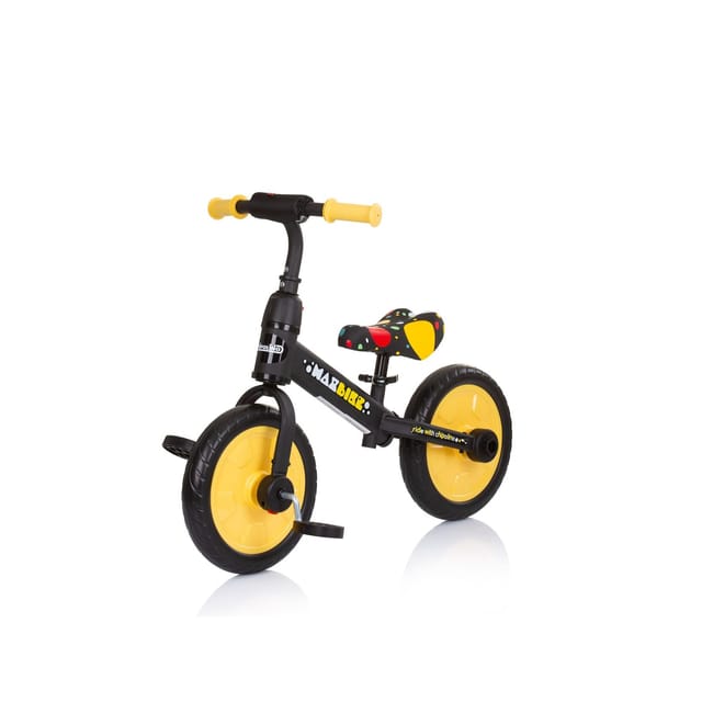 Chipolino Dreirad, Laufrad 2 in 1, Max Bike, 10 Zoll Räder, Pedale, Stützräder gelb Monster