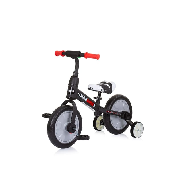 Chipolino Dreirad, Laufrad 2 in 1, Max Bike, 10 Zoll Räder, Pedale, Stützräder grau