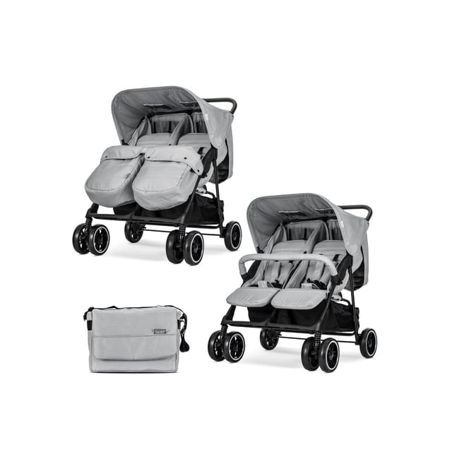 Lorelli Zwillingskinderwagen TWIN Wickeltasche Einhand-Klappsystem Fußabdeckung grau gemustert