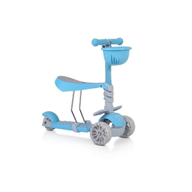 Moni Kinderroller Bubblegum 2 in 1, Höhe einstellbar, Sitz abnehmbar, 3 Räder blau