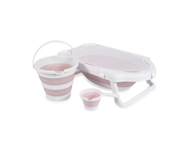 Cangaroo Badewannen-Set Hawaii 4-teilig faltbar Wasserablauf Ablagefächer Netz rosa