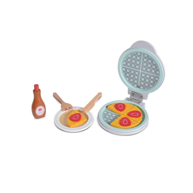 Moni Spielzeug Waffeleisen Holz 4334 Waffelstücke Holzmesser Gabel Teller Sirup bunt