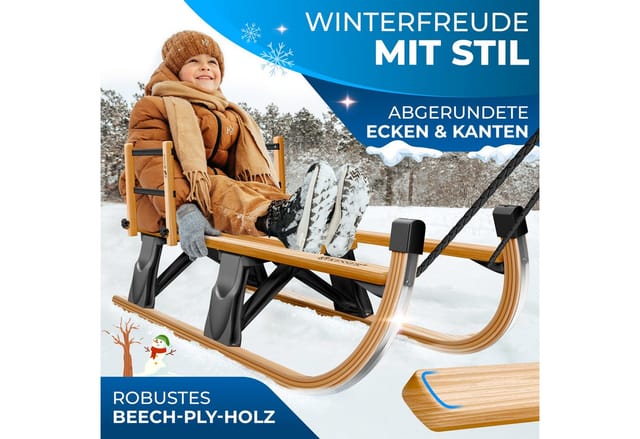 Kesser® Holzschlitten Premium Schlitten Faltbar Kinder Faltschlitten Kinderschlitten Aus Buchenholz Inkl. Zugseil Schieber Metallkufen Schwarz / Holzschlitten Mit Lehne