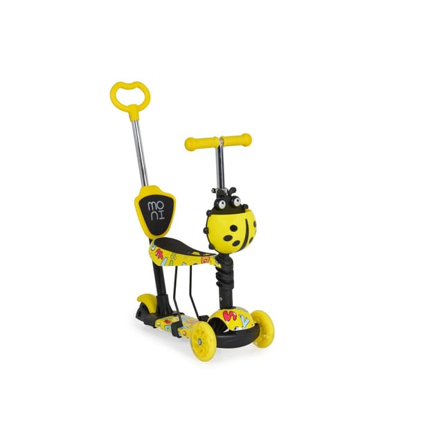 Moni Kinderroller Lollipop 3 in 1 Schiebestange, Sitz, PU-Vorderräder mit LED gelb