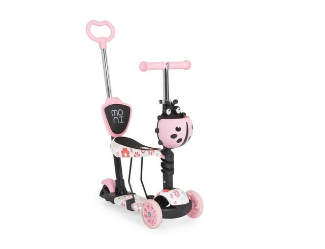 Moni Kinderroller Lollipop 3 in 1 Schiebestange, Sitz, PU-Vorderräder mit LED rosa