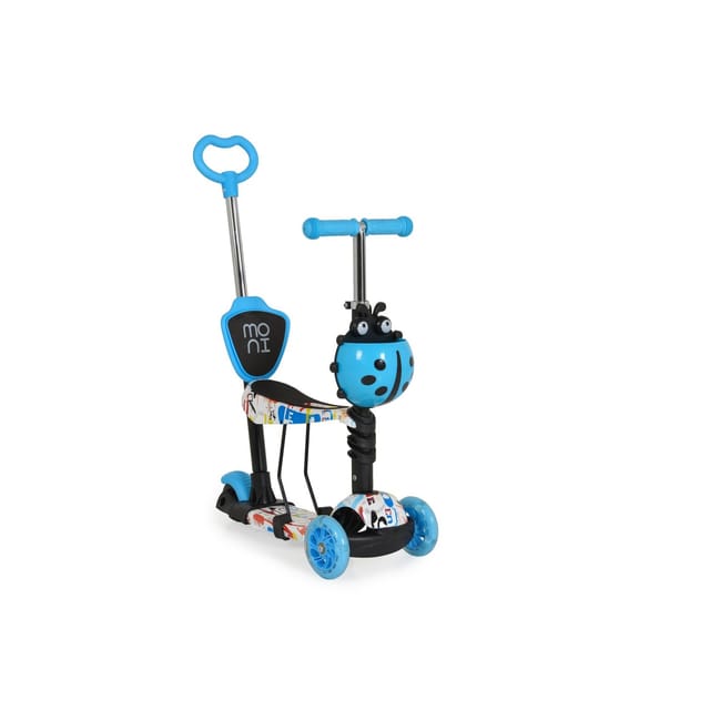 Moni Kinderroller Lollipop 3 in 1 Schiebestange, Sitz, PU-Vorderräder mit LED blau