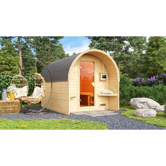 Karibu Fasshaus "lfe" SET naturbelassen mit Ofen 9 kW ext. Strg., Kabel, Dachfolie