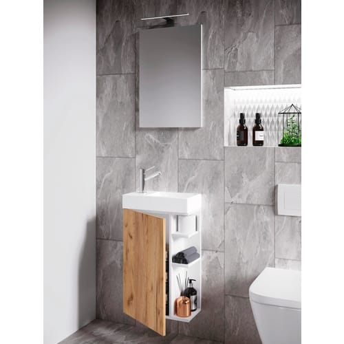 VCM 3-tlg Set Waschplatz für Gäste WC Gästebad Toilette Waschtisch mit Spiegel Badmöbel Badezimmer Set – Lumia
