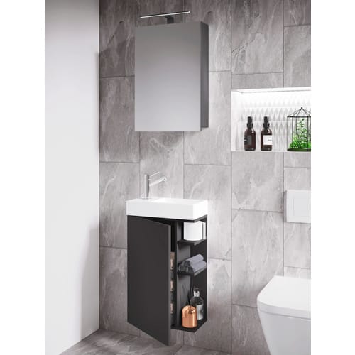 VCM 3-tlg Set Waschplatz für Gäste WC Gästebad Toilette Waschtisch mit Spiegelschrank Badmöbel Badezimmer Set – Lumia