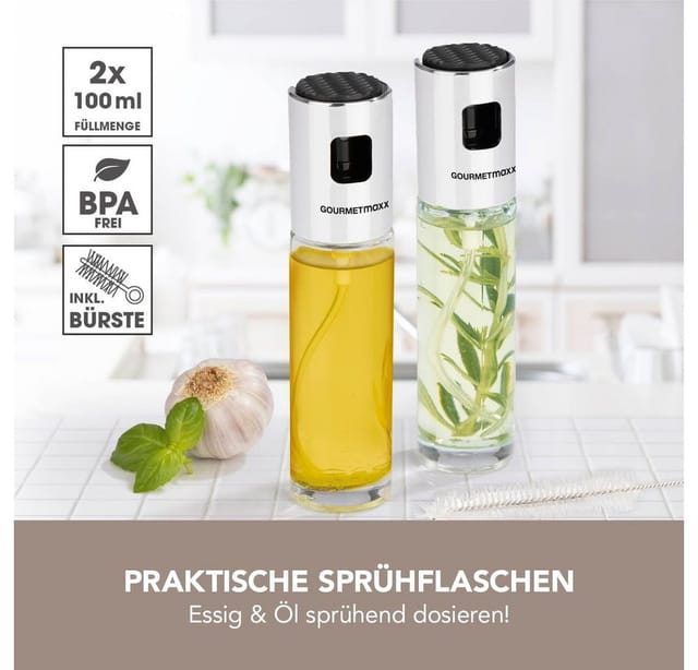 GOURMETmaxx Sprühflasche Essig & Öl 2er-Set 100ml schwarz/Edelstahl