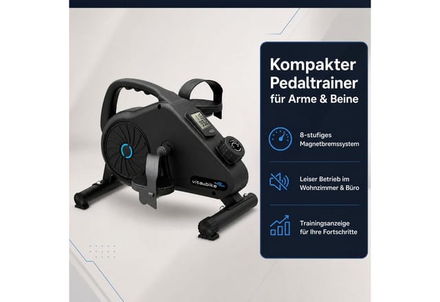 Acrotec Mini Bike Pedaltrainer für Heim und Büro, Magnetwiderstandstechnologie, 8 stufig einstellbar, LED Funktionsdisplay