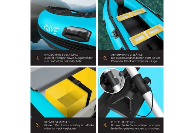 KESSER® Schlauchboot 3,20 m für 4 Personen - WAVE Motor geeignet Freizeitboot Paddelboot Motorboot Angelboot - mit 2 Sitzbänken - Alu-Boden Paddel Pumpe Reparaturset & Tasche aufblasbar PVC