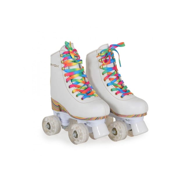 Byox Rollschuhe Donna weiß, PU-Rollen mit Glitzer, ABEC-5 Lager, Größe S (31-34)