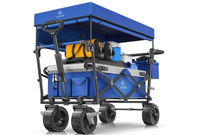 KESSER® Bollerwagen faltbar GT9000 Handwagen mit Dach Transportwagen max. belastbar bis 150kg mit Hartgummi-Räder & Feststellbremsen (Vorne & Hinten) Inkl. Abdeckung, Wetter & Sichtschutz