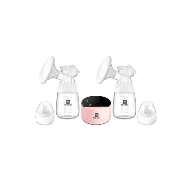Lorelli elektrische Doppelmilchpumpe Daily Comfort LCD-Anzeige mit zwei Flaschen pink