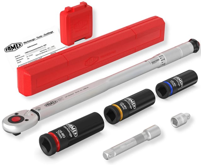 FAMEX 10886-3N Drehmomentschlüssel Set 1/2" mit Einsätzen - 30-210 Nm