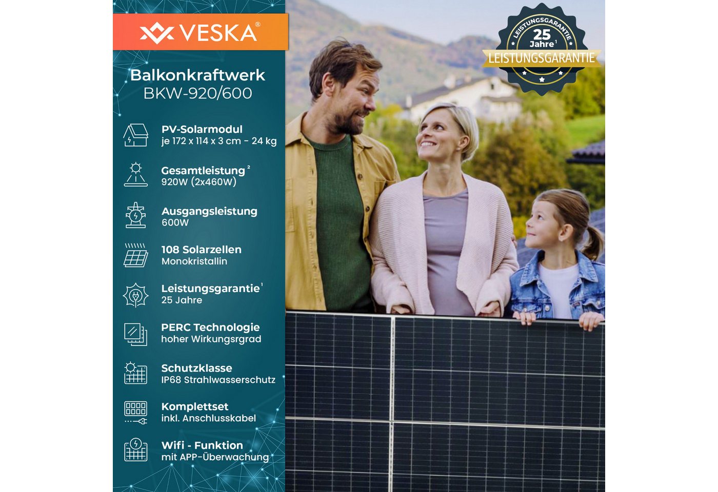 920 W / 600 W Balkonkraftwerk Photovoltaik Solaranlage Steckerfertig WIFI Smart