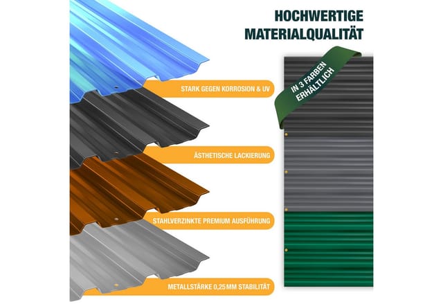 KESSER® 12x Profilblech Trapezblech 129cm x 45cm = 7 m² - Dachblech für Gerätehaus, Dachplatten Verzinkter Stahl 0,25mm, inkl. 100 Schrauben + Unterlegescheiben & Montagehandschuhe