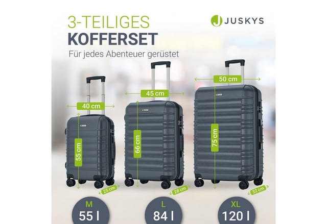 Juskys Hartschale Kofferset Rom Reisekoffer 3 teilig - Zahlenschloss, 360° Rollen, Teleskopgriff - Anthrazit