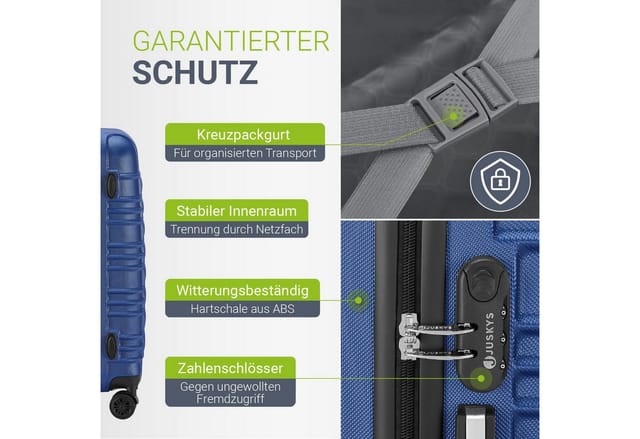 Juskys Hartschale Kofferset Rom Reisekoffer 4 teilig - Zahlenschloss, 360° Rollen - Blau