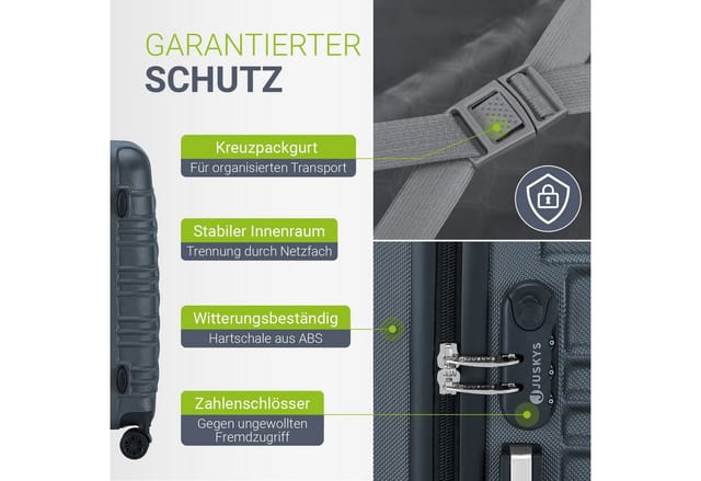Juskys Hartschale Kofferset Rom Reisekoffer 4 teilig - Zahlenschloss, 360° Rollen - Anthrazit