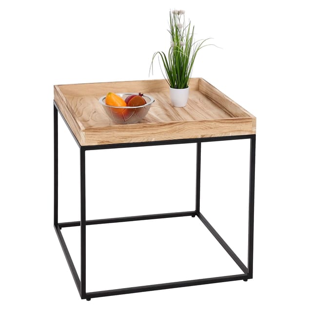 Beistelltisch MCW-K71, Kaffeetisch Couchtisch Tisch, Paulownia-Holz Metall 60x60x60cm ~ naturfarben