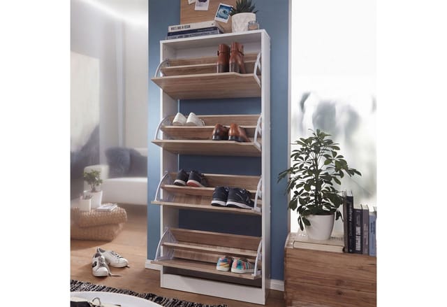 FineBuy Schuhkipper 4 Fächer 24 Paar Schuhe Schuhkommode Schuhschrank Sonoma